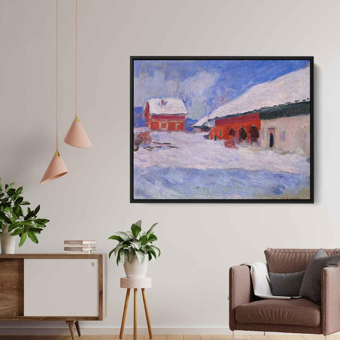 Red Houses at Bjornegaard in the Snow, Norway by Claude Monet - Canvas Artwork