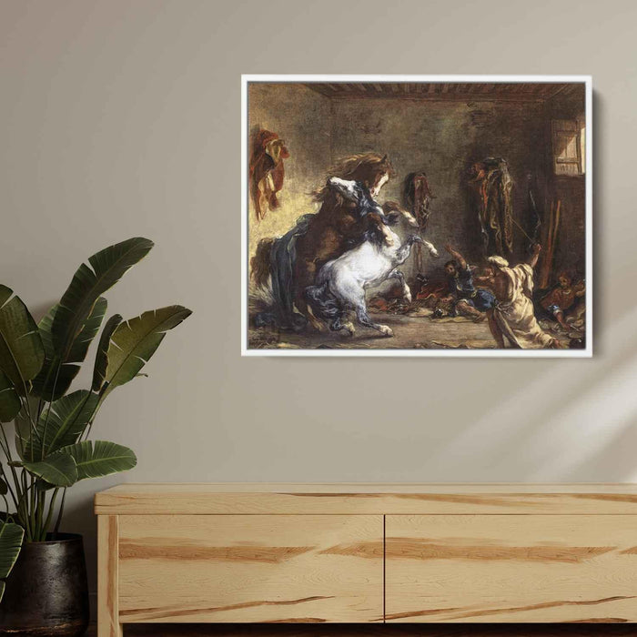 Arab Horses Fighting in a Stable (1860) by Eugene Delacroix - Canvas Artwork