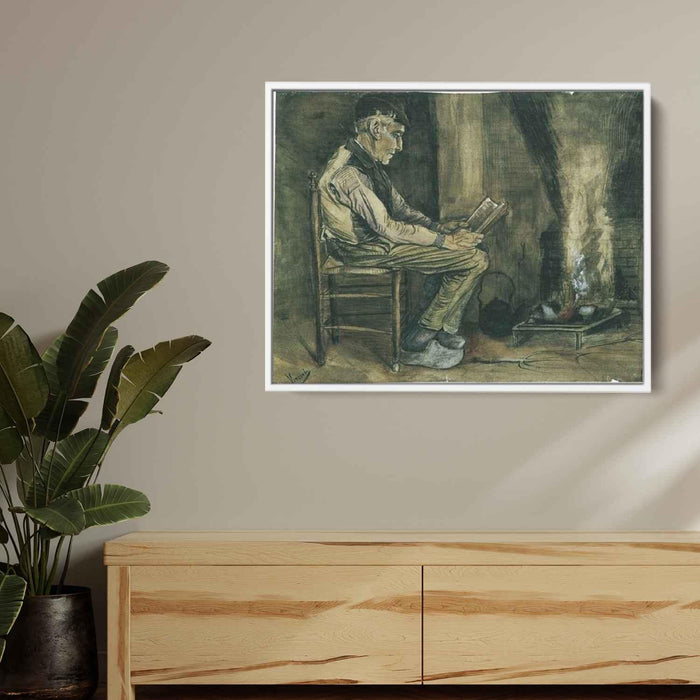 Farmer sitting at the fireside and reading (1881) by Vincent van Gogh - Canvas Artwork