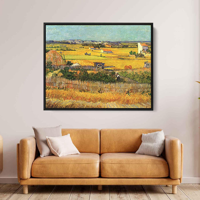 Harvest at La Crau, with Montmajour in the Background by Vincent van Gogh - Canvas Artwork