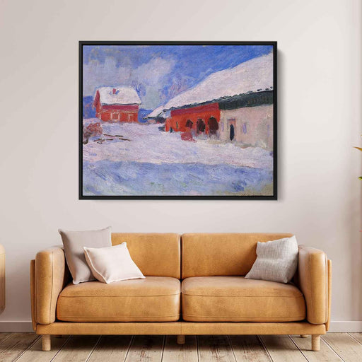 Red Houses at Bjornegaard in the Snow, Norway by Claude Monet - Canvas Artwork