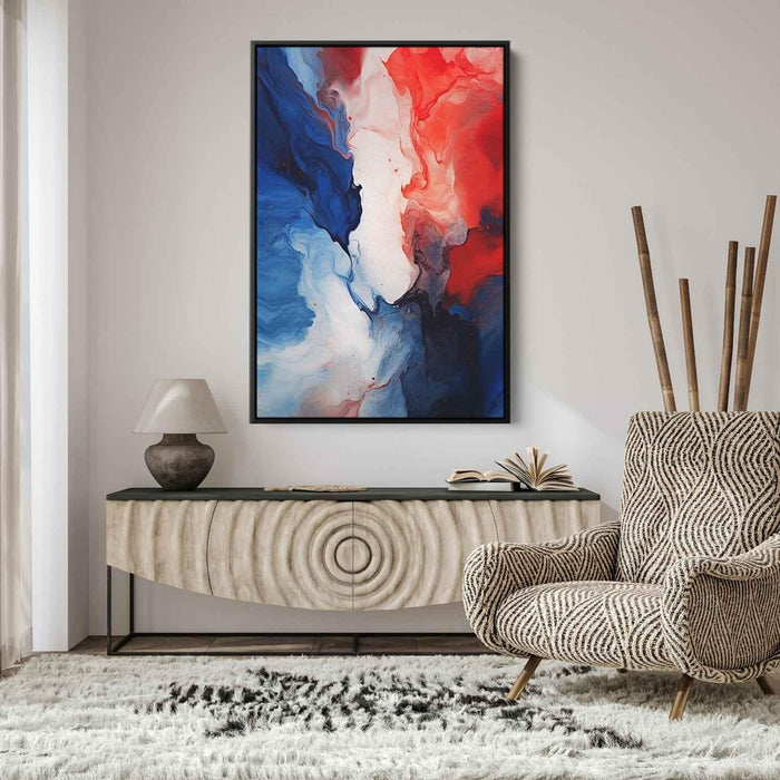 Crimson and Azure Abstract Swirls Print - Canvas Art Print by Kanvah