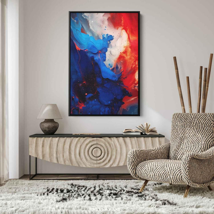 Crimson and Azure Abstract Swirls Print - Canvas Art Print by Kanvah