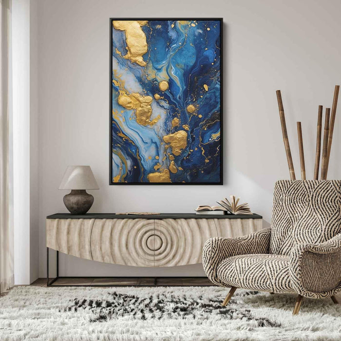 Indigo and Gold Abstract Swirls Print - Canvas Art Print by Kanvah