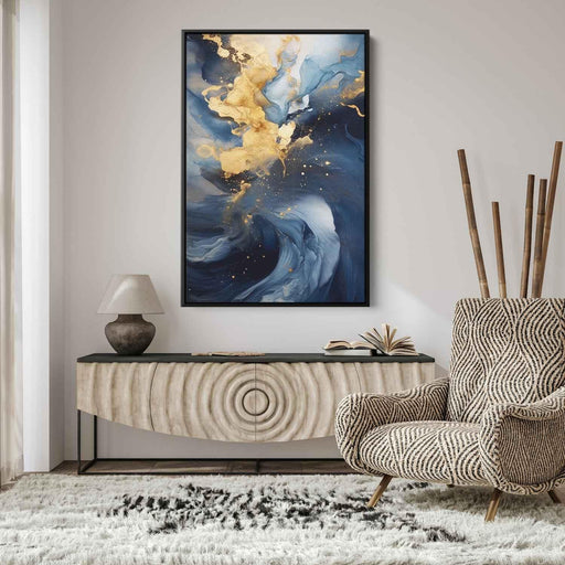 Indigo and Gold Abstract Swirls Print - Canvas Art Print by Kanvah