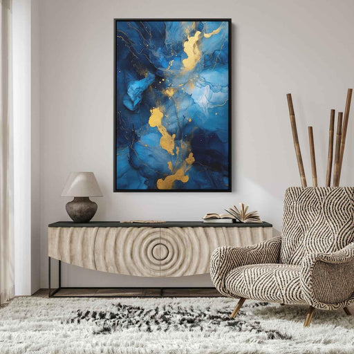 Indigo and Gold Abstract Swirls Print - Canvas Art Print by Kanvah