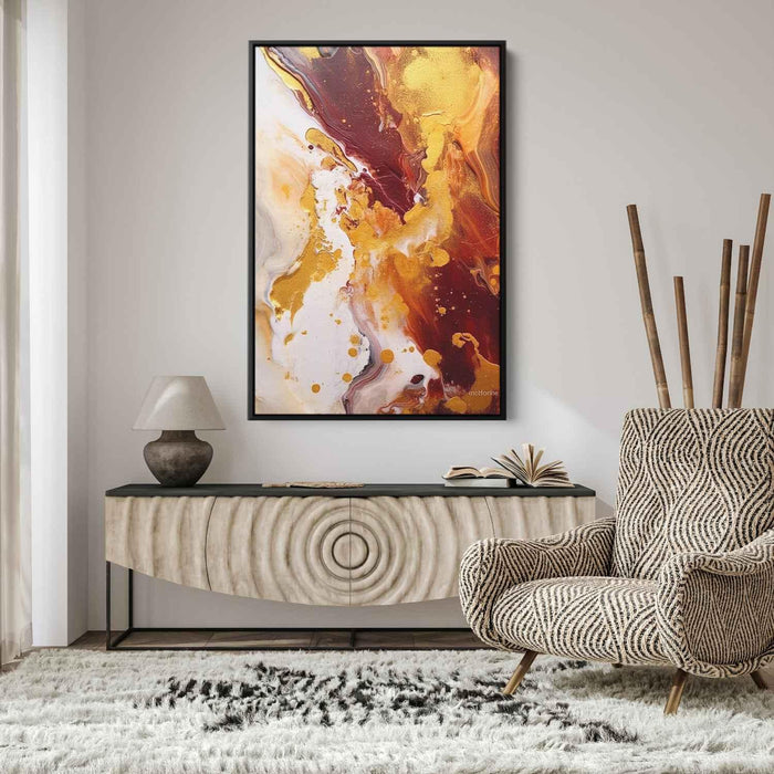 Maroon and Gold Abstract Swirls Print - Canvas Art Print by Kanvah