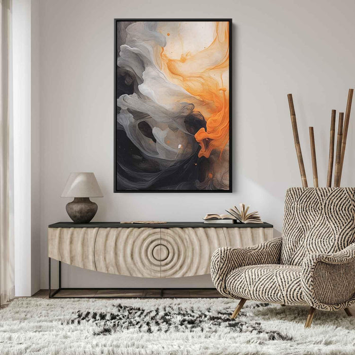 Orange and Black Abstract Swirls Print - Canvas Art Print by Kanvah