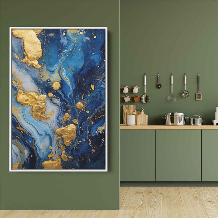 Indigo and Gold Abstract Swirls Print - Canvas Art Print by Kanvah