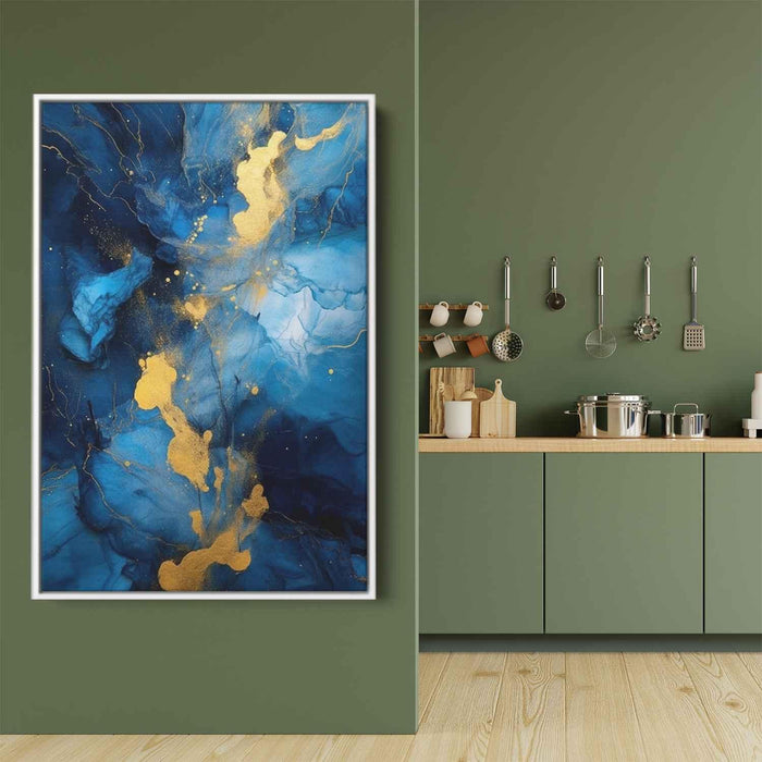 Indigo and Gold Abstract Swirls Print - Canvas Art Print by Kanvah