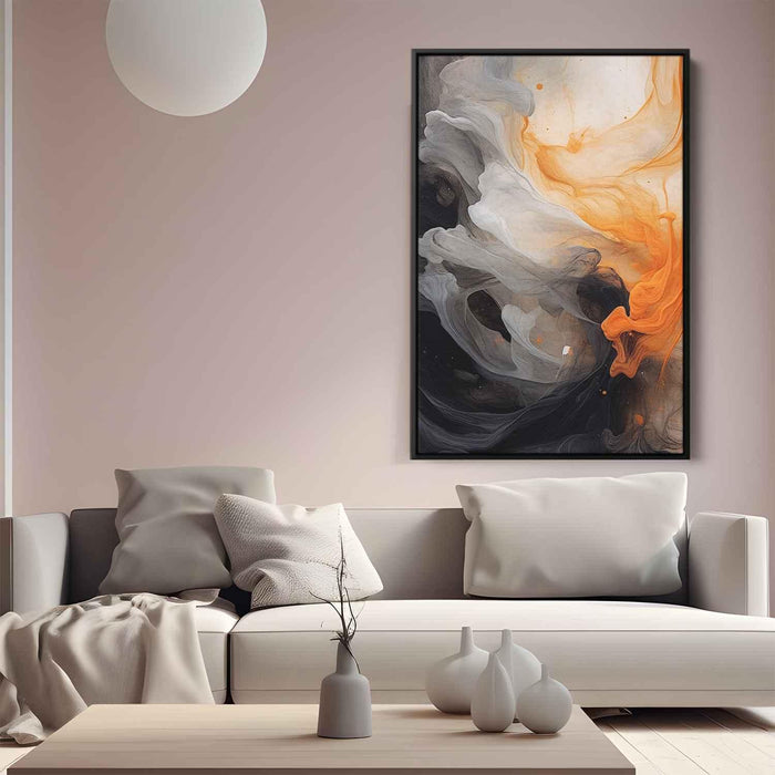 Orange and Black Abstract Swirls Print - Canvas Art Print by Kanvah