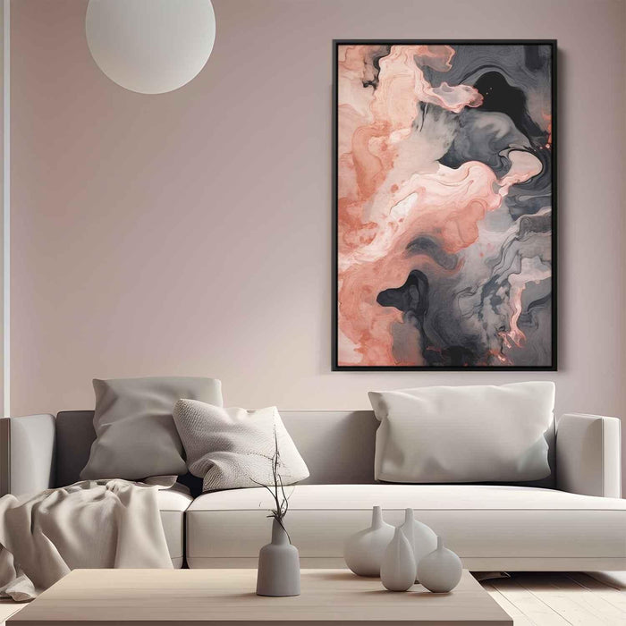 Salmon and Onyx Abstract Swirls Print - Canvas Art Print by Kanvah