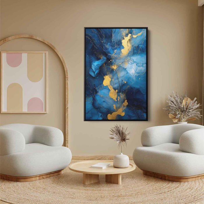 Indigo and Gold Abstract Swirls Print - Canvas Art Print by Kanvah