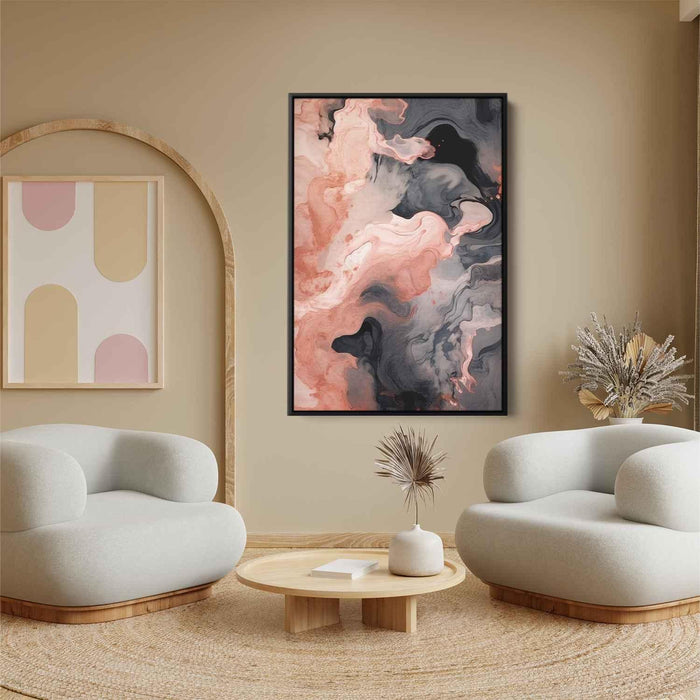 Salmon and Onyx Abstract Swirls Print - Canvas Art Print by Kanvah