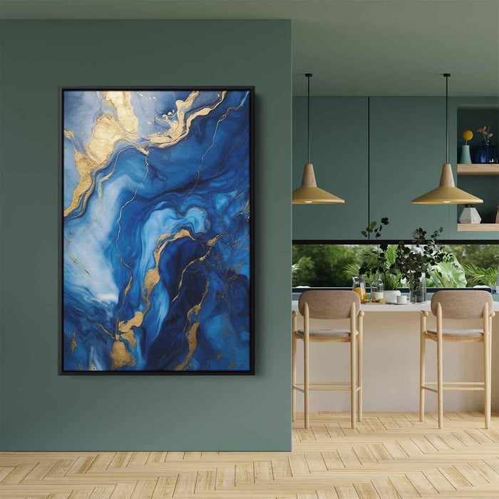 Indigo and Gold Abstract Swirls Print - Canvas Art Print by Kanvah