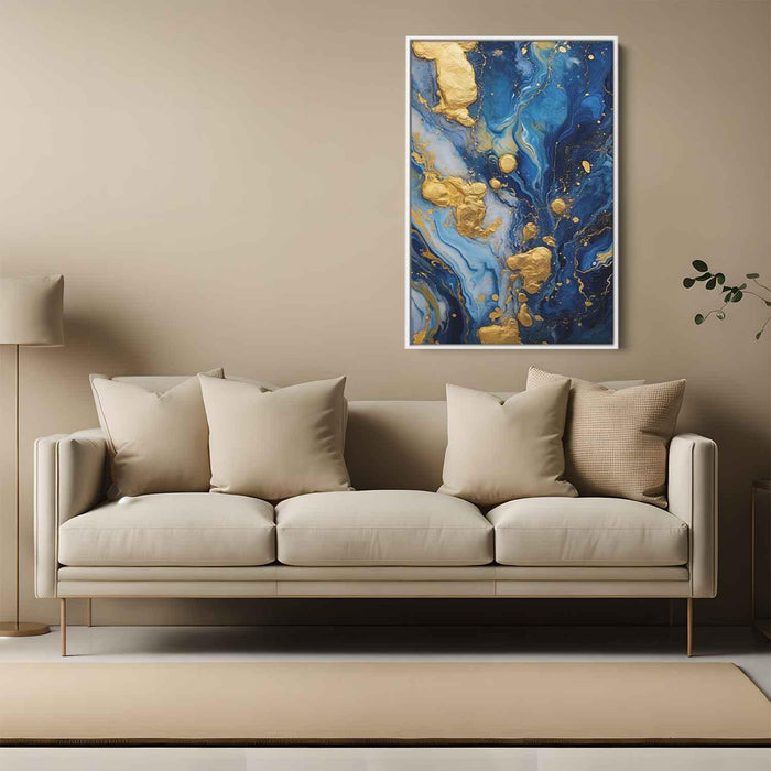 Indigo and Gold Abstract Swirls Print - Canvas Art Print by Kanvah