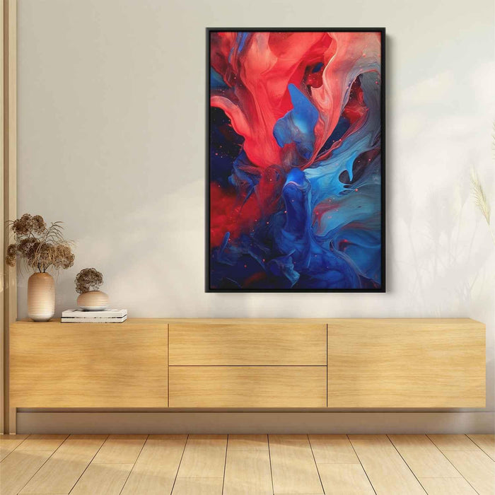 Crimson and Azure Abstract Swirls Print - Canvas Art Print by Kanvah