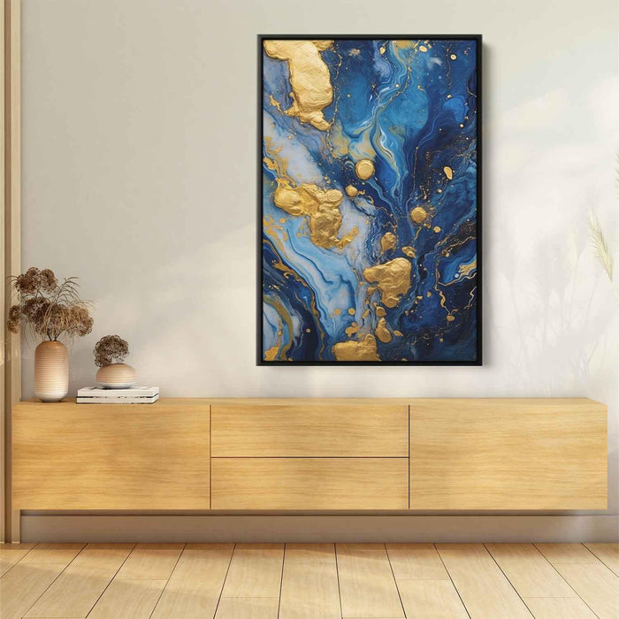 Indigo and Gold Abstract Swirls Print - Canvas Art Print by Kanvah