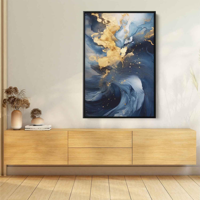 Indigo and Gold Abstract Swirls Print - Canvas Art Print by Kanvah