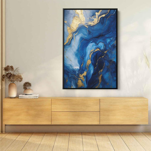 Indigo and Gold Abstract Swirls Print - Canvas Art Print by Kanvah