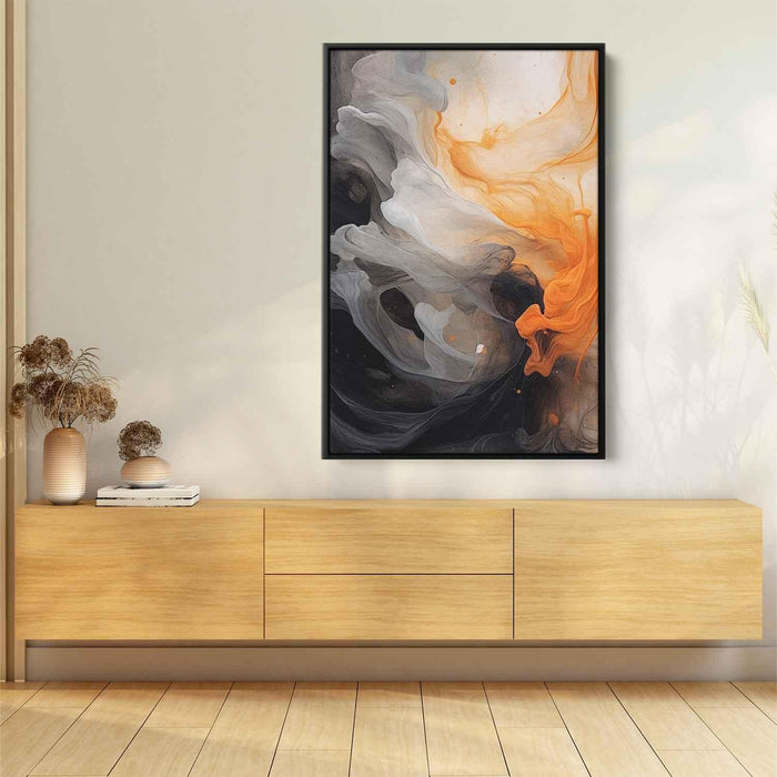 Orange and Black Abstract Swirls Print - Canvas Art Print by Kanvah