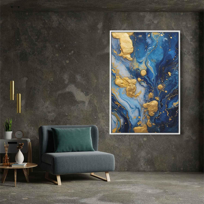 Indigo and Gold Abstract Swirls Print - Canvas Art Print by Kanvah