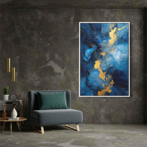 Indigo and Gold Abstract Swirls Print - Canvas Art Print by Kanvah