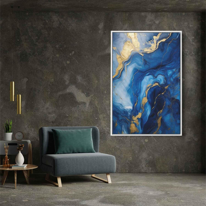 Indigo and Gold Abstract Swirls Print - Canvas Art Print by Kanvah