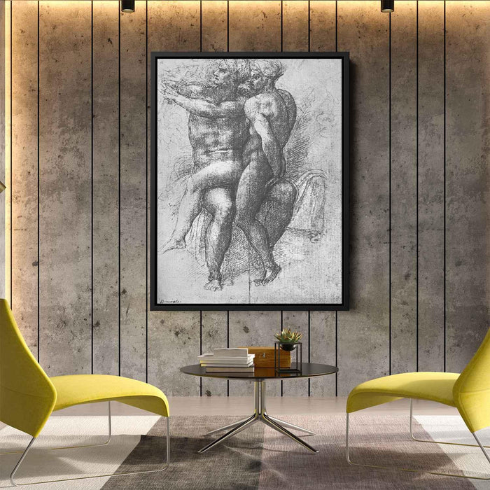 Nude female seated on the knees of a seated male nude: Adam and Eve by Michelangelo - Canvas Artwork