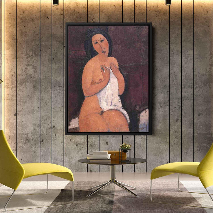 Seated nude with a Shirt (1917) by Amedeo Modigliani - Canvas Artwork