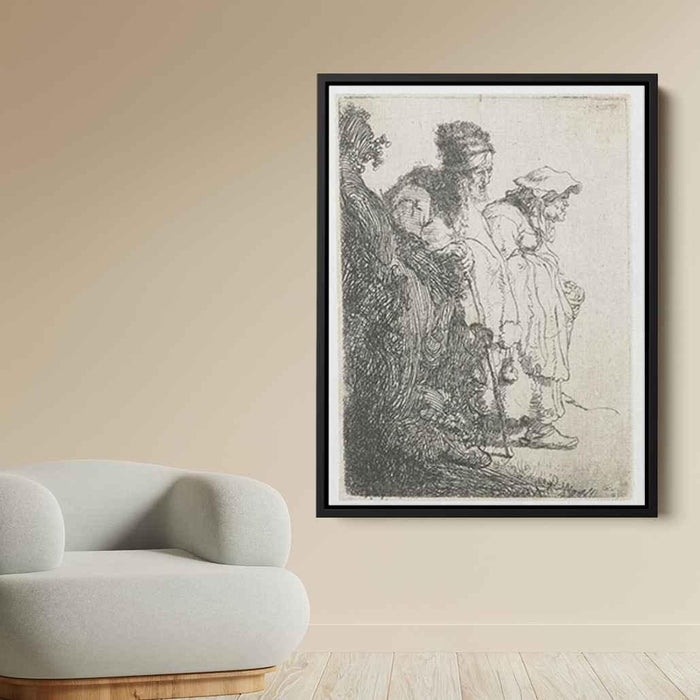 Beggar man and woman behind a bank (1630) by Rembrandt - Canvas Artwork