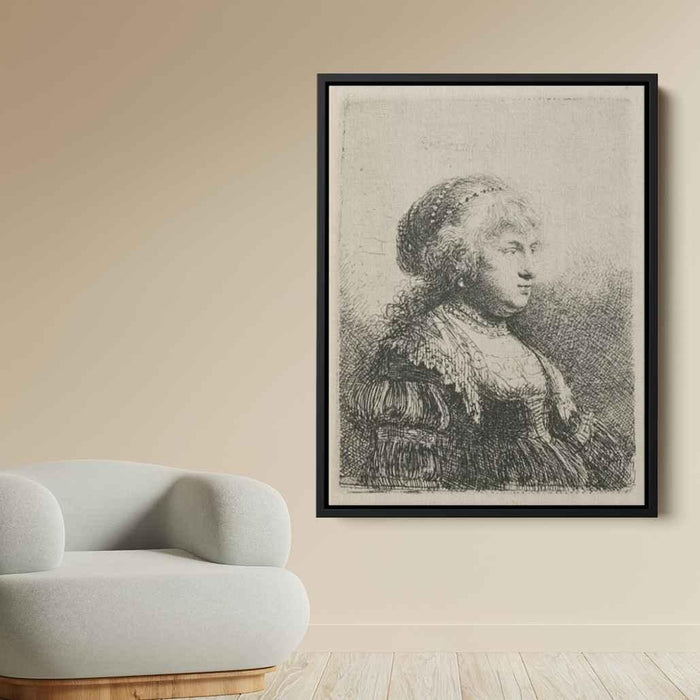 Rembrandt`s Wife with Pearls in her Hair (1634) by Rembrandt - Canvas Artwork