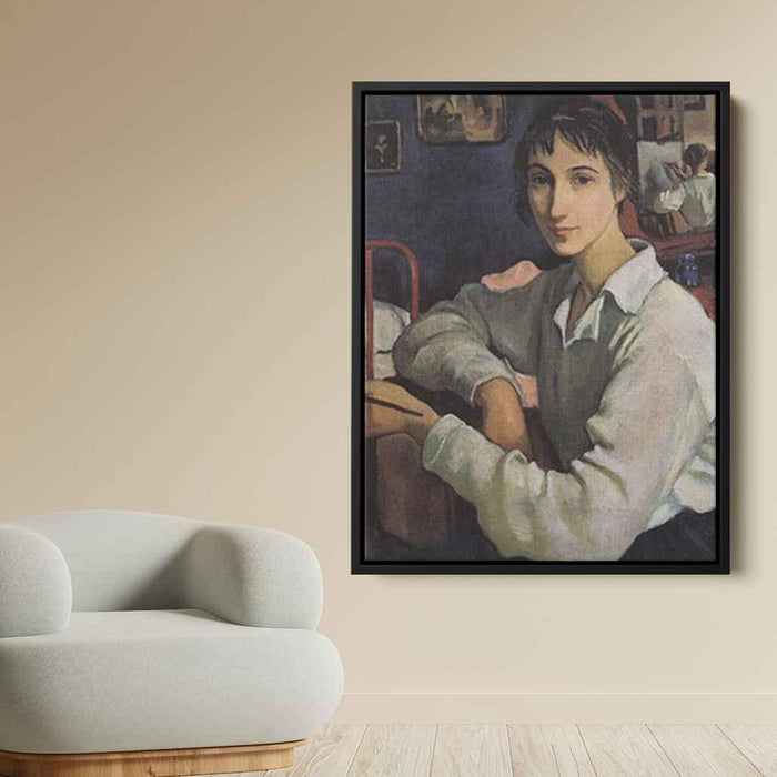 Self-portrait in a white blouse (1922) by Zinaida Serebriakova - Canvas Artwork