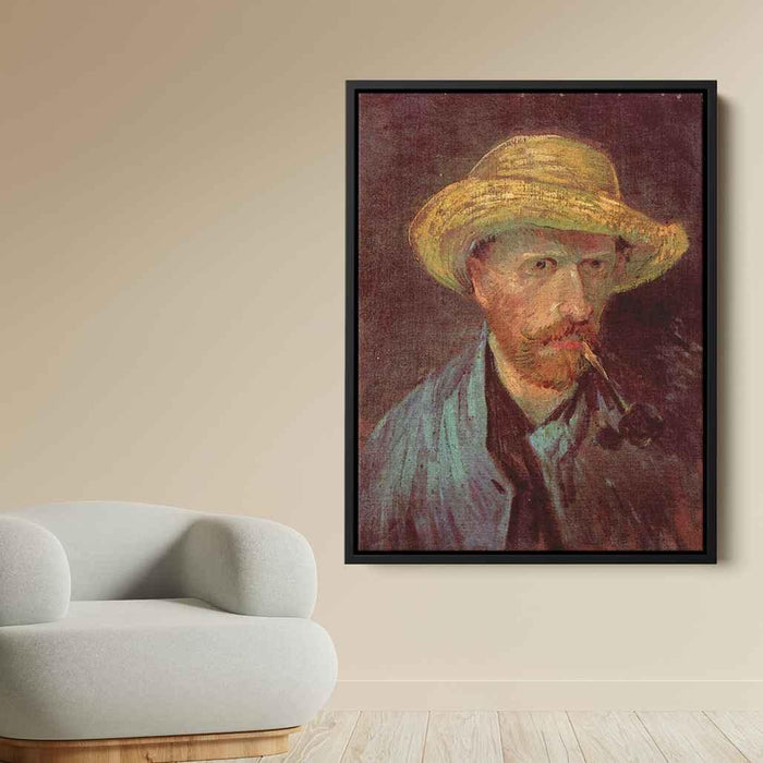 Self-Portrait with Straw Hat and Pipe (1887) by Vincent van Gogh - Canvas Artwork