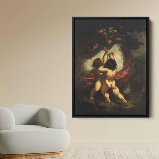 Two Cupids with Red Drapery (1850) by Honore Daumier - Canvas Artwork