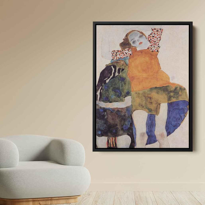 Two Seated Girls (1911) by Egon Schiele - Canvas Artwork