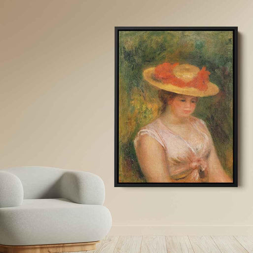 Young Woman in a Straw Hat (1901) by Pierre-Auguste Renoir - Canvas Artwork