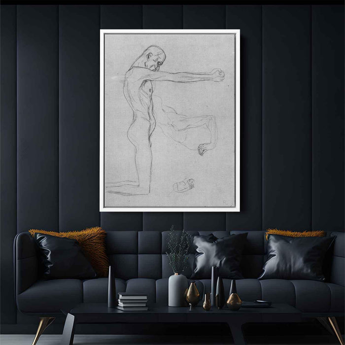 Kneeling Male Nude With Sprawled Out Arms, Male Torso by Gustav Klimt - Canvas Artwork