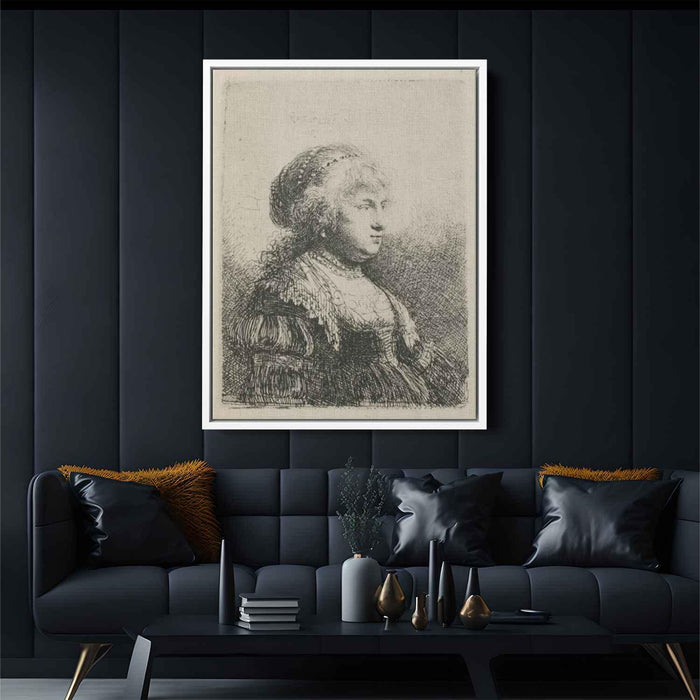 Rembrandt`s Wife with Pearls in her Hair (1634) by Rembrandt - Canvas Artwork