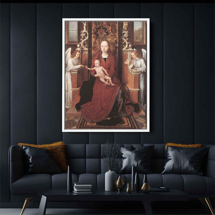 Virgin and Child Enthroned with Two Angels (1490) by Hans Memling - Canvas Artwork