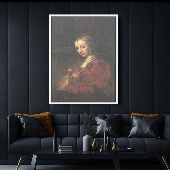 Woman with a Pink (1630) by Rembrandt - Canvas Artwork