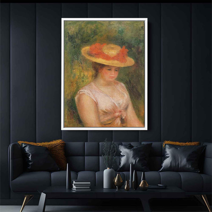 Young Woman in a Straw Hat (1901) by Pierre-Auguste Renoir - Canvas Artwork