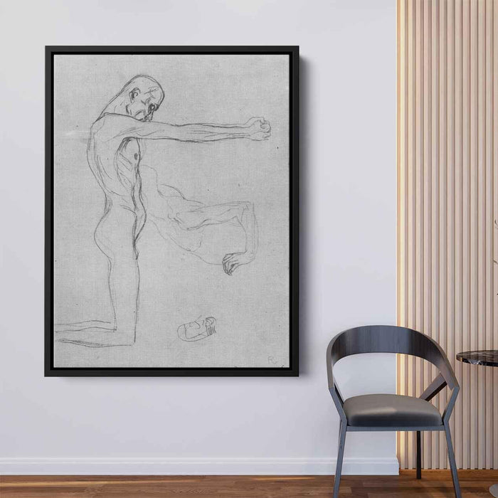 Kneeling Male Nude With Sprawled Out Arms, Male Torso by Gustav Klimt - Canvas Artwork