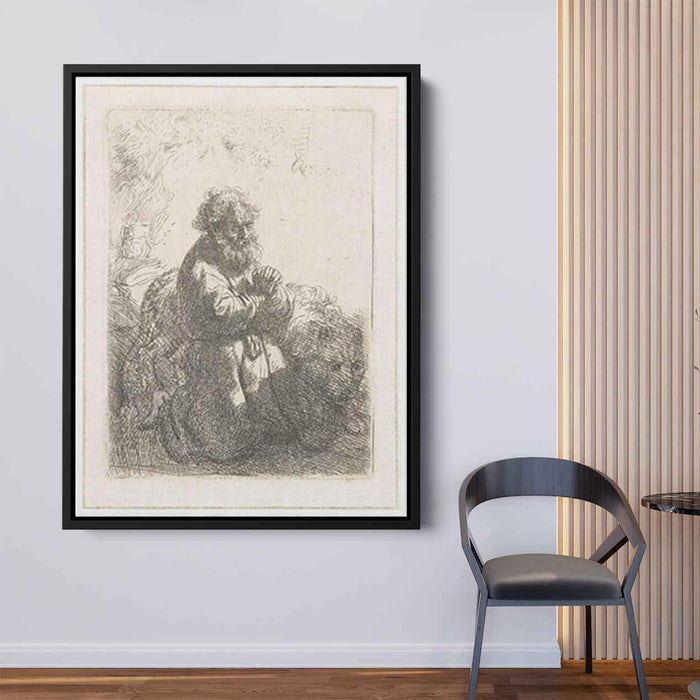 St. Jerome kneeling in prayer, looking down by Rembrandt - Canvas Artwork