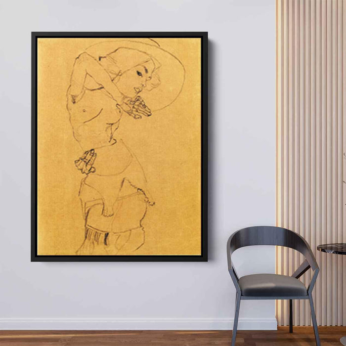 Standing Nude with Large Hat (Gertrude Schiele) (1910) by Egon Schiele - Canvas Artwork