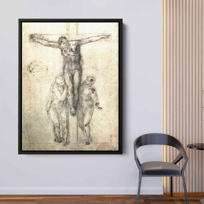 Study of Christ on the Cross between the Virgin and St. John the Evangelist"" (1556) by Michelangelo - Canvas Artwork