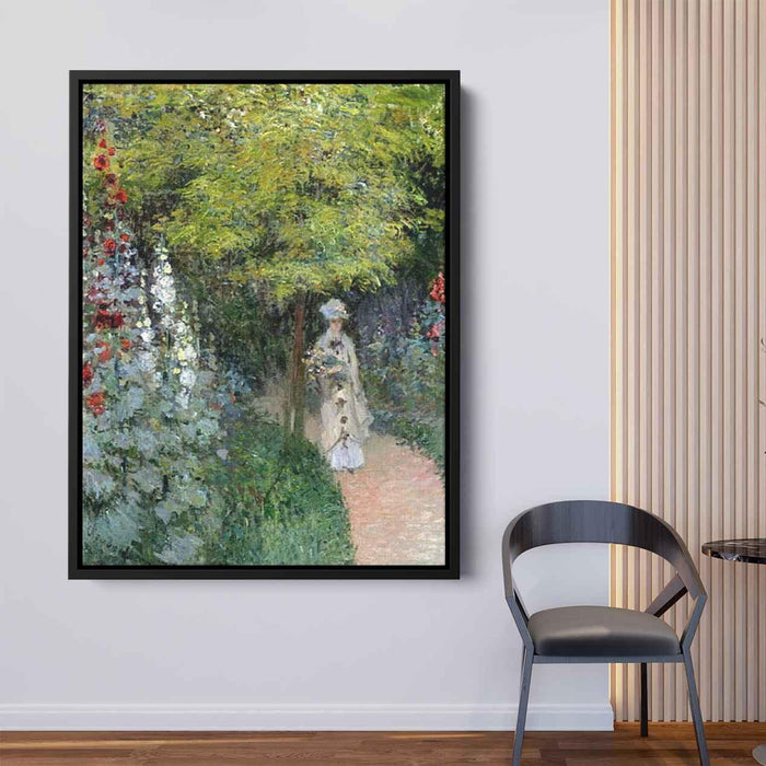 The Garden, Hollyhocks by Claude Monet - Canvas Artwork