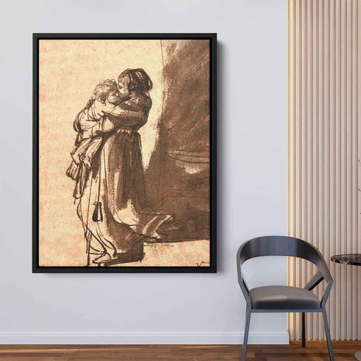 Woman Carrying a Child Downstairs (1636) by Rembrandt - Canvas Artwork