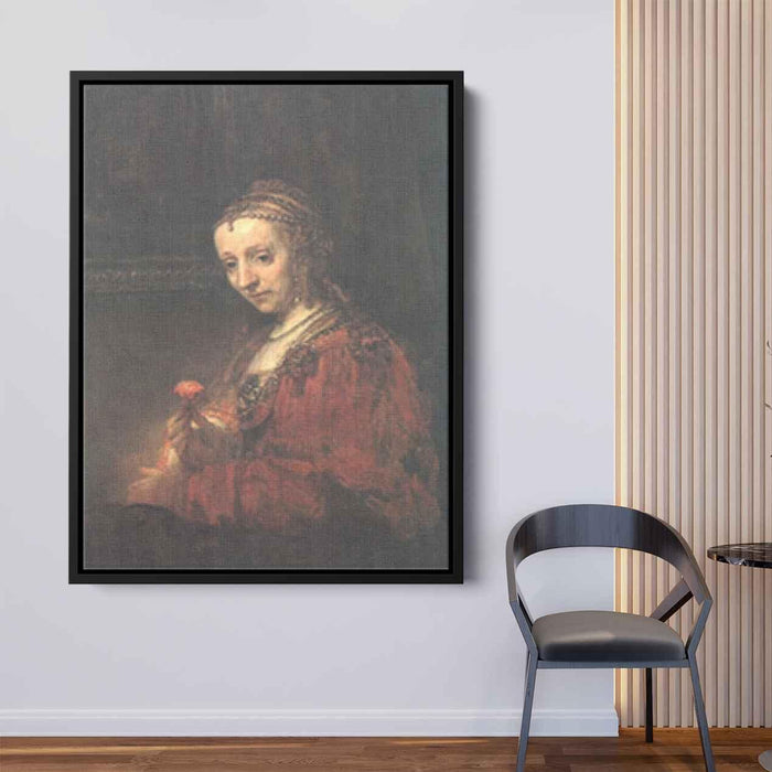 Woman with a Pink (1630) by Rembrandt - Canvas Artwork