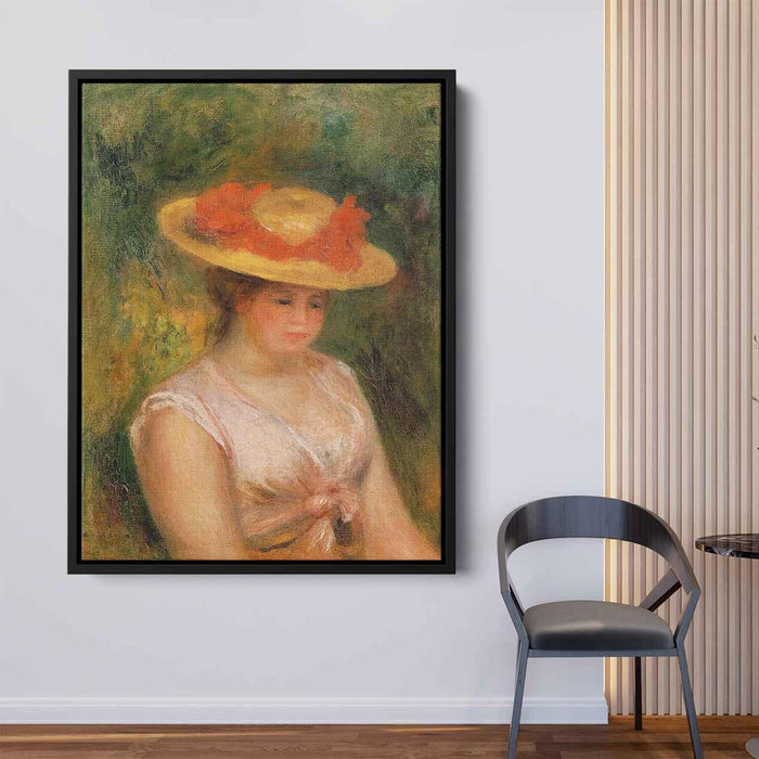 Young Woman in a Straw Hat (1901) by Pierre-Auguste Renoir - Canvas Artwork